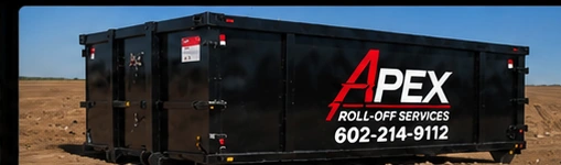 Illustrative Apex 30-yard dumpster on a plain dirt lot